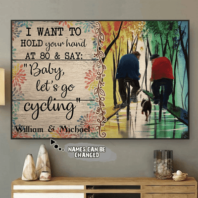 Cycling LGBT Gay Couple Let's Go Cycling - Horizontal Poster - Owls Matrix LTD