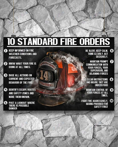 12x18 Inch Firefighter Standard Fire Orders Black Style - Horizontal Poster - Owls Matrix LTD