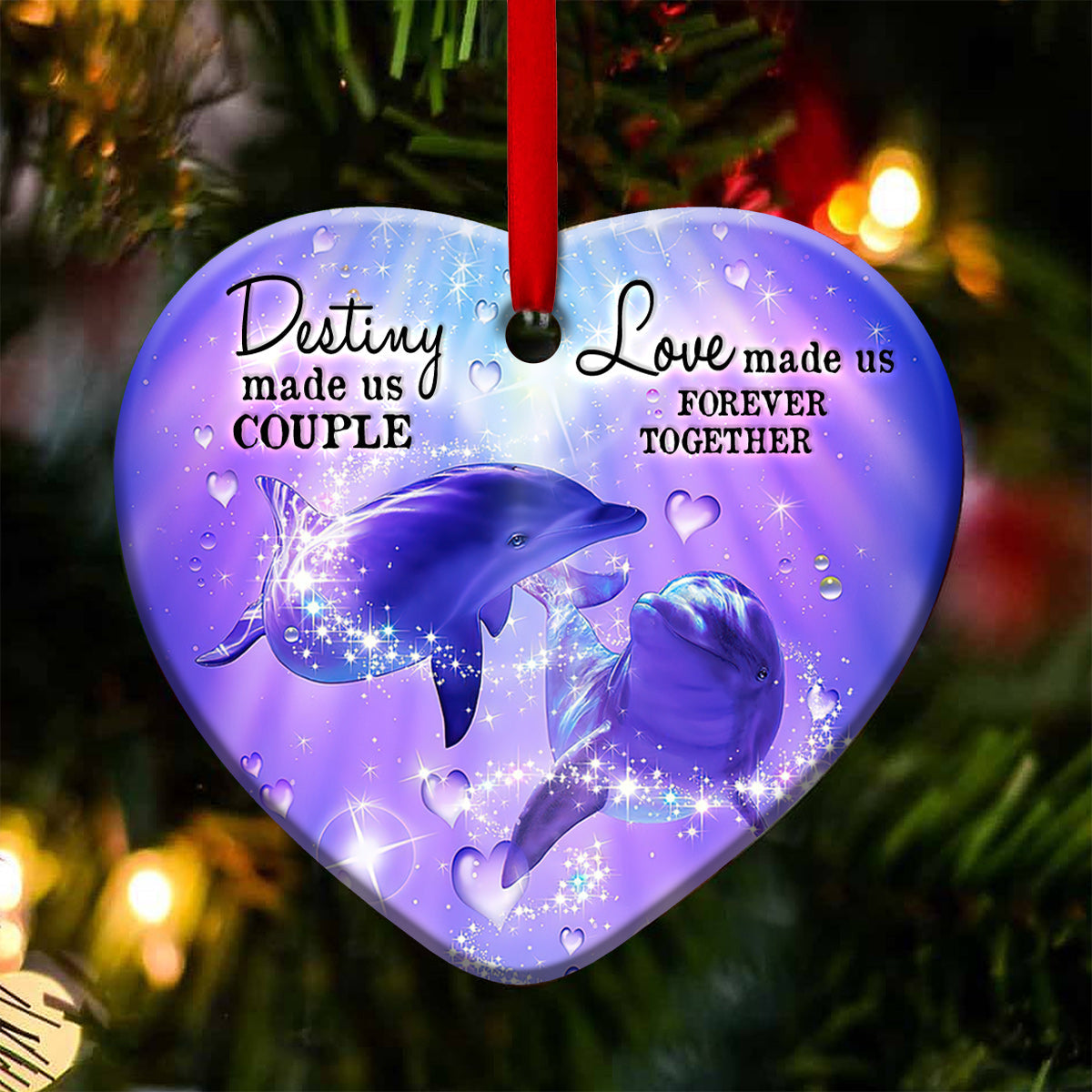 Dolphin Purple Magical Couple - Heart Ornament - Owls Matrix LTD