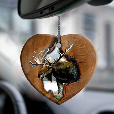 Hunting Wooden Style In Tree Moose Hunting - Heart Ornament - Owls Matrix LTD
