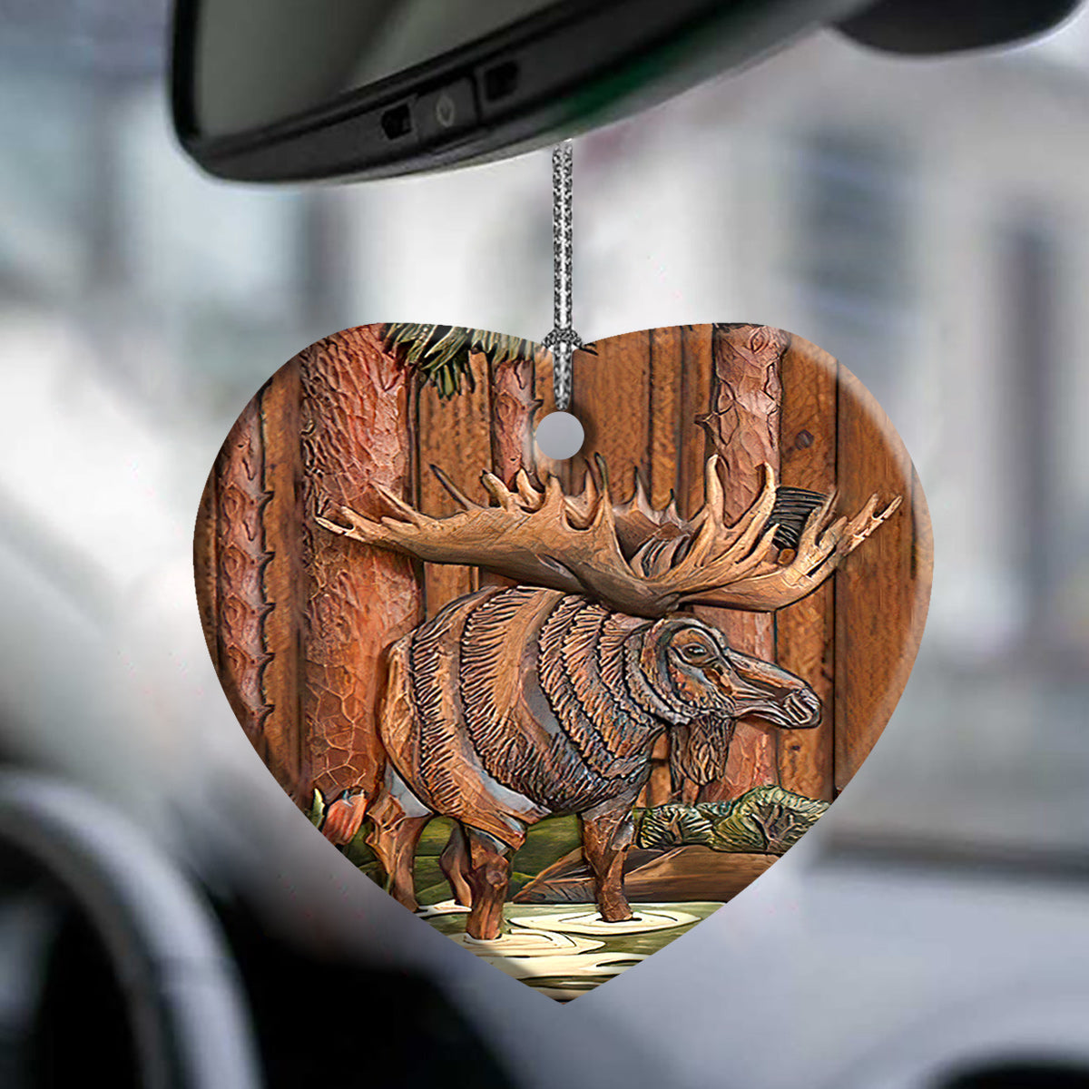 Hunting Wooden Style Moose Hunting - Heart Ornament - Owls Matrix LTD