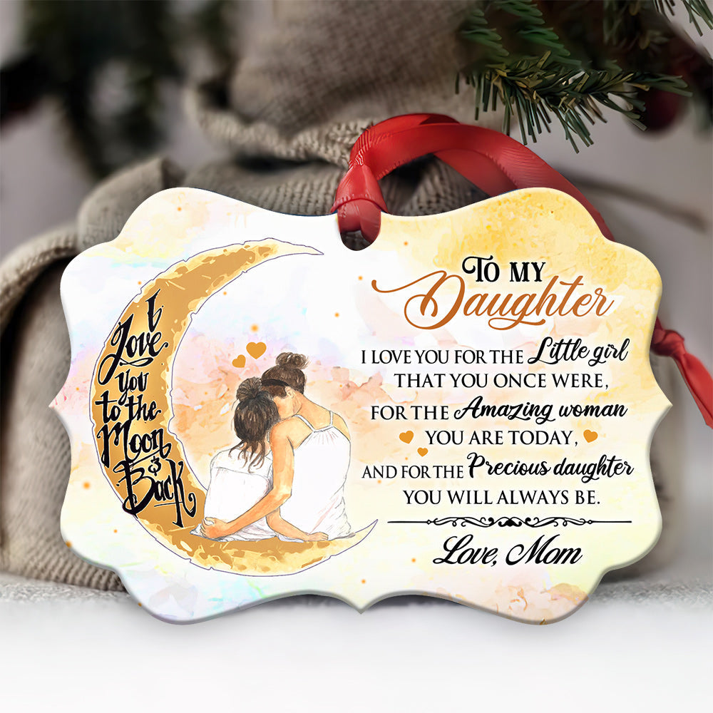 Family To My Daughter Love You To The Moon - Horizontal Ornament - Owls Matrix LTD