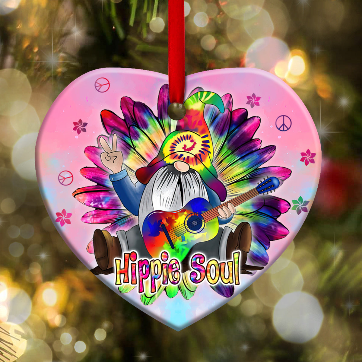 Gnome Hippie Soul Colorful - Heart Ornament - Owls Matrix LTD