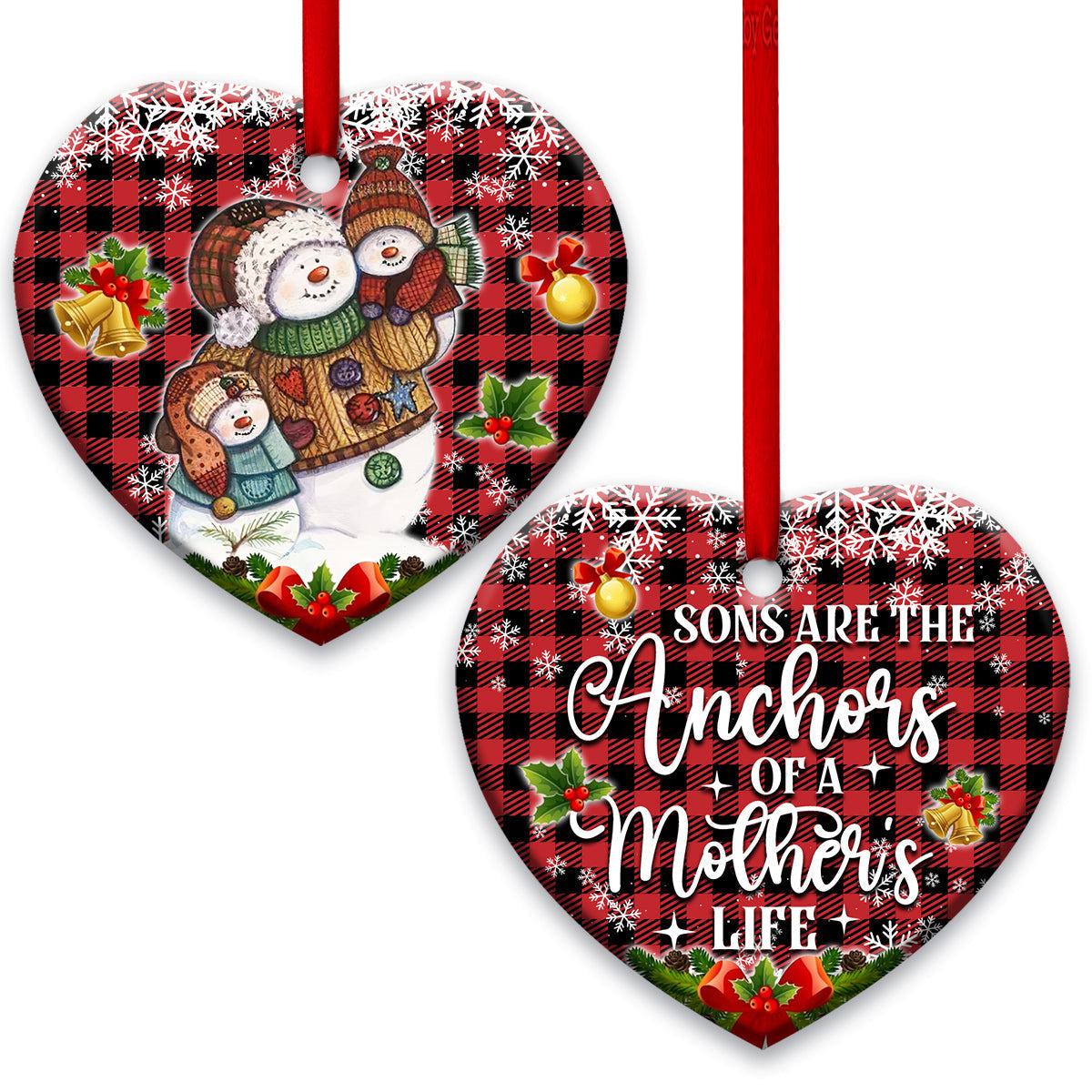 Family Snowman Sons Are The Anchors Of A Mothers Life - Heart Ornament - Owls Matrix LTD
