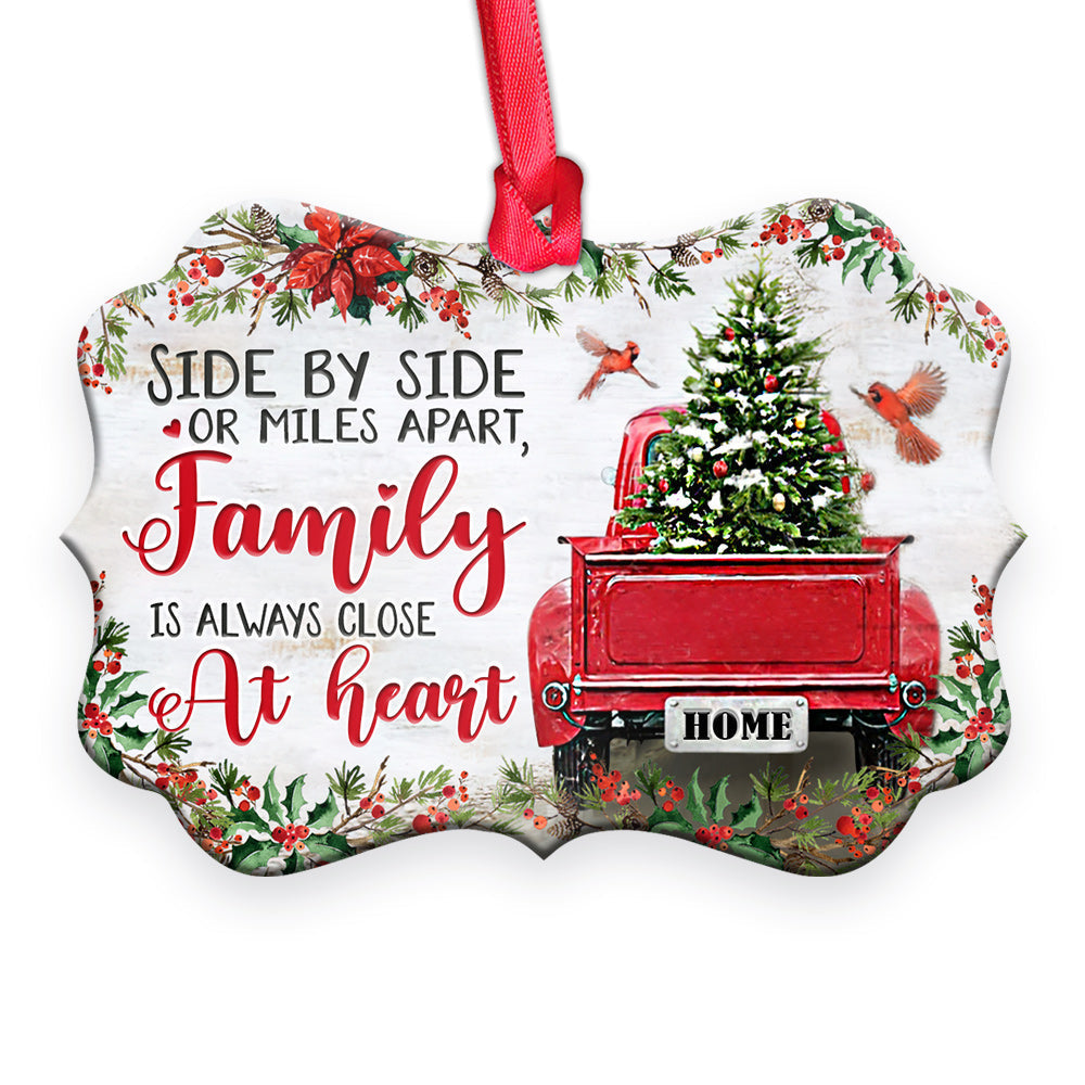 Pack 1 Family Christmas Side By Side Or Miles Apart Family Is Always Close At Heart - Horizontal Ornament - Owls Matrix LTD