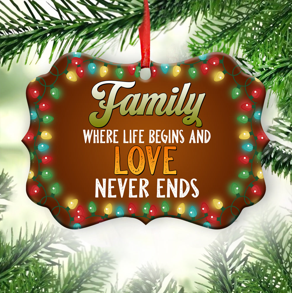 Family Christmas Where Life Begins And Love Never Ends - Horizontal Ornament - Owls Matrix LTD
