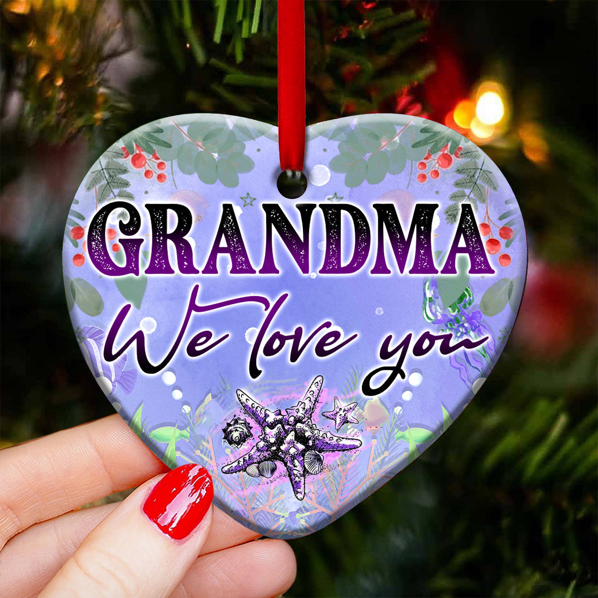 Turtle Grandma We Love You - Heart Ornament - Owls Matrix LTD