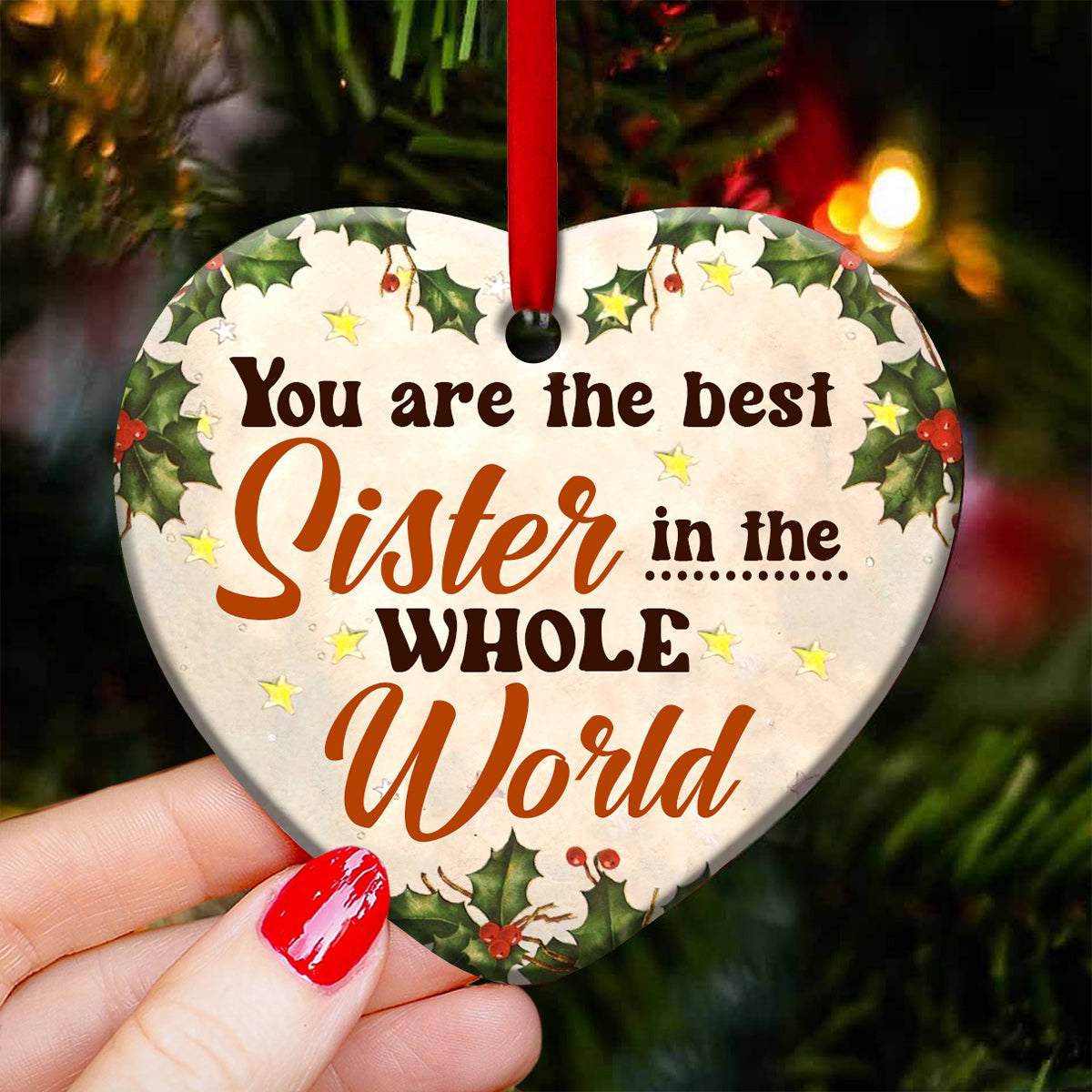 Family Sister Angel You Are The Best Sister In The Whole World - Heart Ornament - Owls Matrix LTD