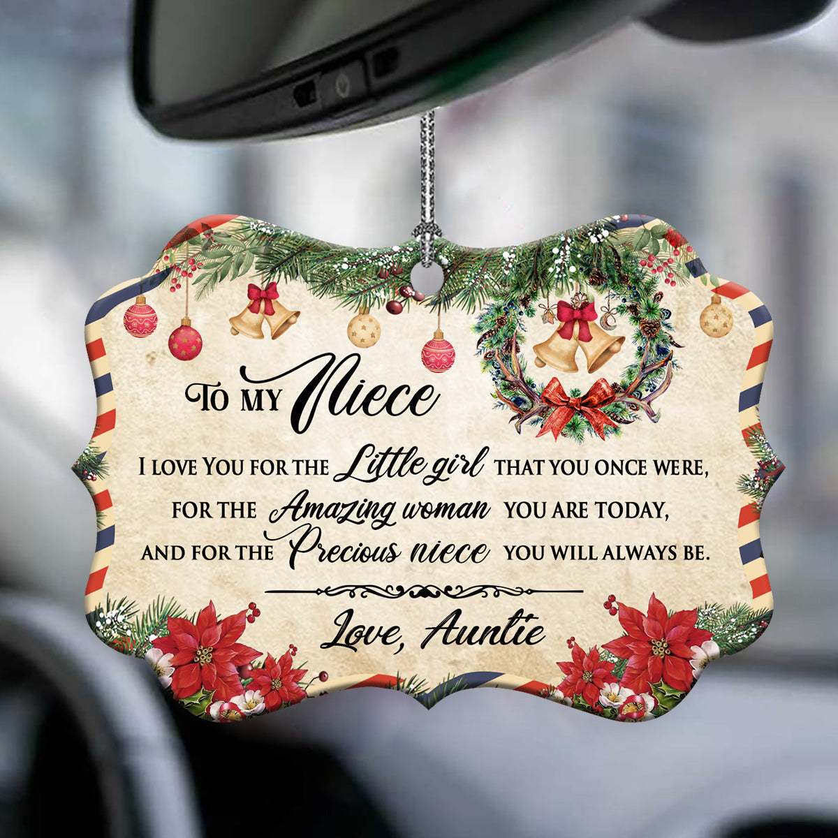 Family Christmas Letter Auntie To Niece - Horizontal Ornament - Owls Matrix LTD