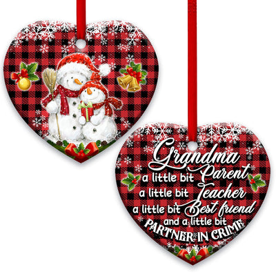 Family Snowman Grandma Parent Teacher Friend - Heart Ornament - Owls Matrix LTD
