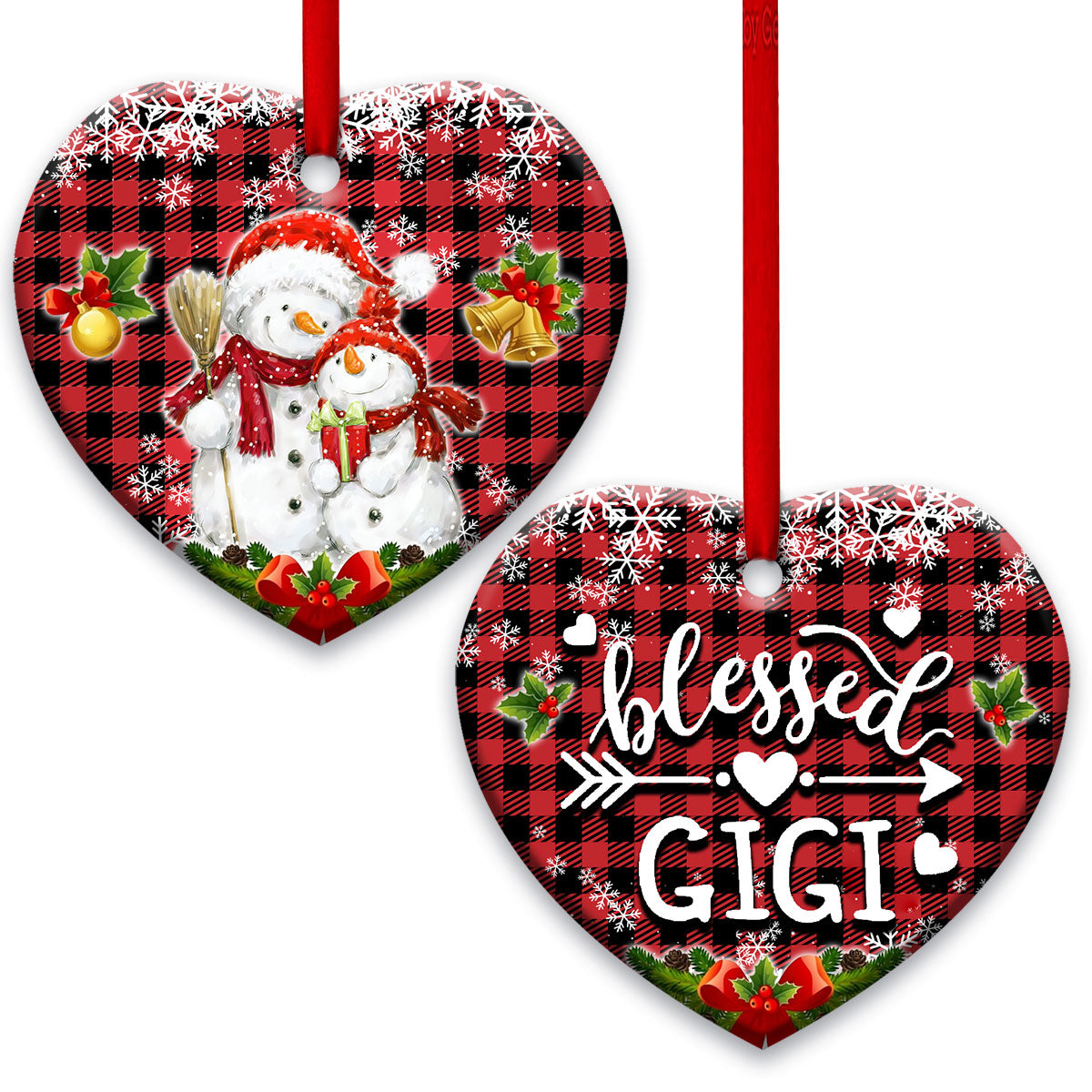 Family Snowman For Gandma Blessed GiGi - Heart Ornament - Owls Matrix LTD