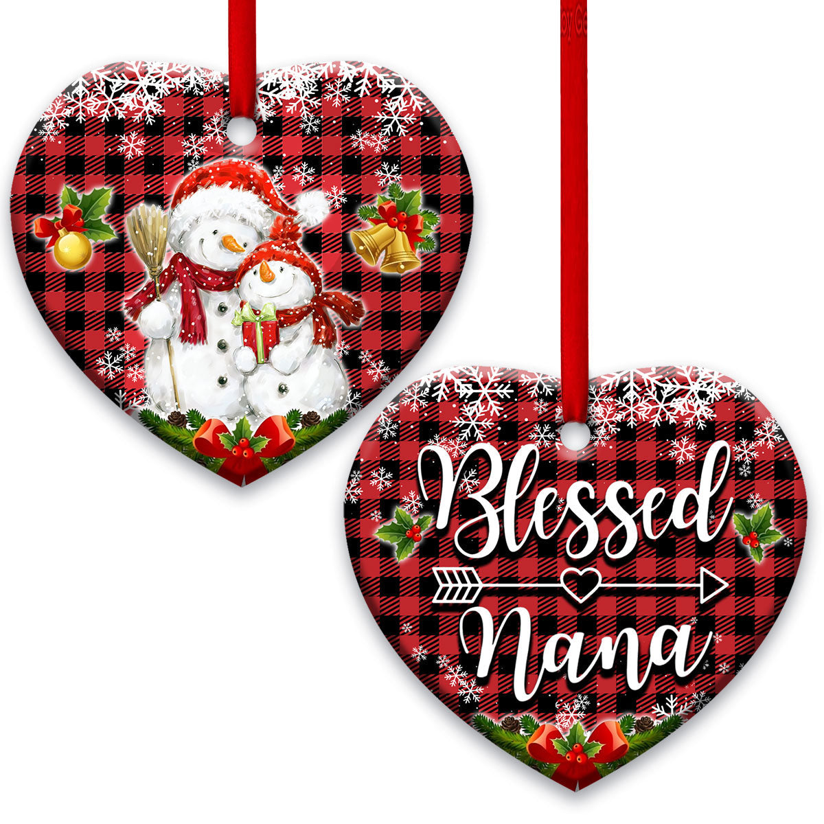 Family Snowman For Grandma Blessed Nana - Heart Ornament - Owls Matrix LTD