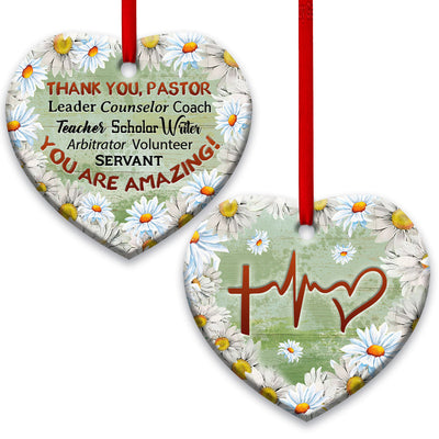 Flower Faith Thank You Pastor You Are Amazing - Heart Ornament - Owls Matrix LTD