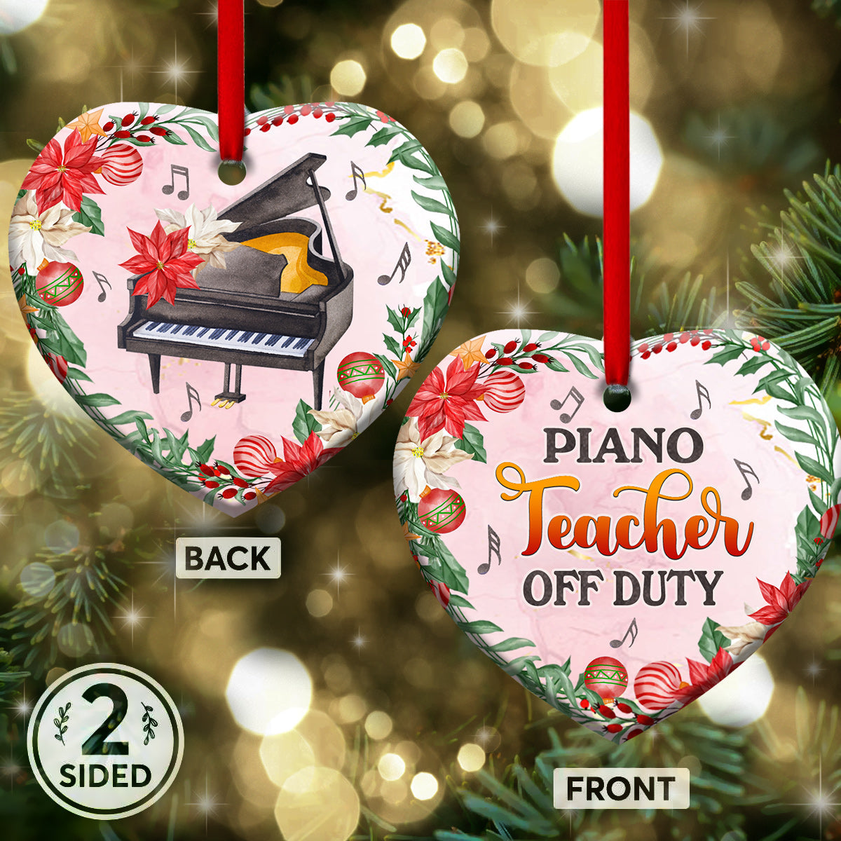 Piano Christmas Gift Teacher Off Duty - Heart Ornament - Owls Matrix LTD