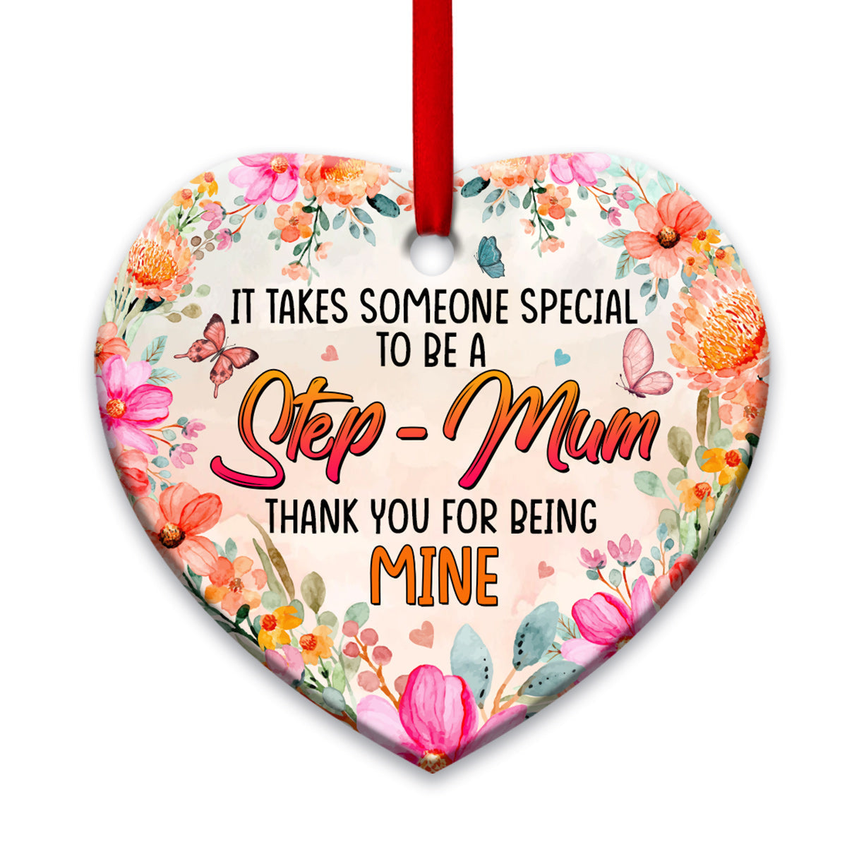Family Mother Gift Special To Be A Step Mum - Heart Ornament - Owls Matrix LTD