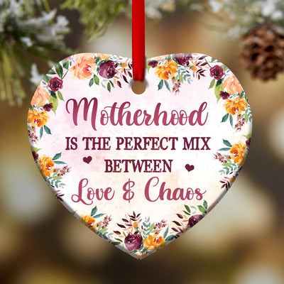 Family Mother Gift Motherhood The Perfect Mix Of Chaos And Love - Heart Ornament - Owls Matrix LTD