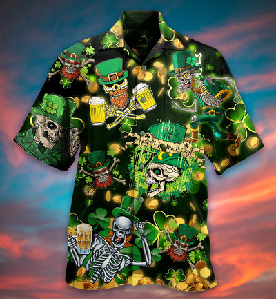 Irish Green Skull Love Beer - Hawaiian Shirt - Owls Matrix LTD