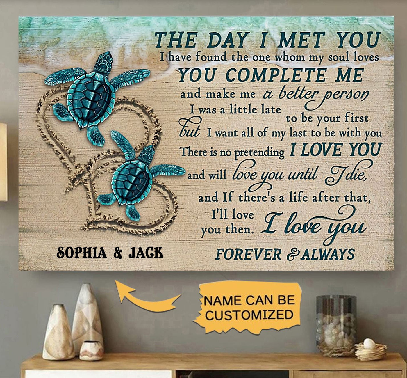 Turtle Couple Love Personalized - Horizontal Poster - Owls Matrix LTD