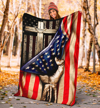 Jesus American Flag Christian - Flannel Blanket - Owls Matrix LTD