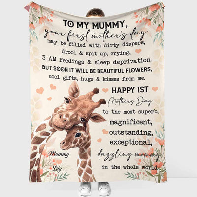 Giraffe To My Mummy On Your 1st Mother's Day Personalized - Flannel Blanket - Owls Matrix LTD