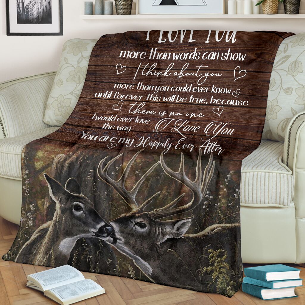 Hunting Deer I Love You You are My Happily Ever - Flannel Blanket - Owls Matrix LTD