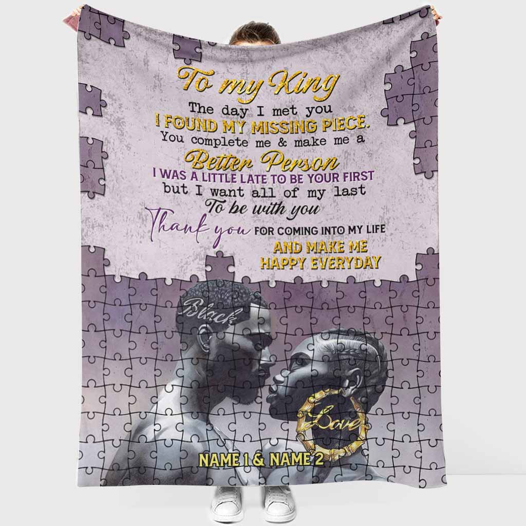 African You Are My Missing Piece Afro Couple Pink Personalized - Flannel Blanket - Owls Matrix LTD