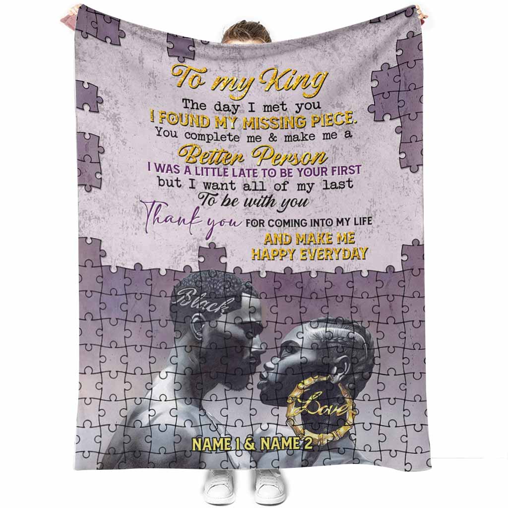 50" x 60" African You Are My Missing Piece Afro Couple Pink Personalized - Flannel Blanket - Owls Matrix LTD