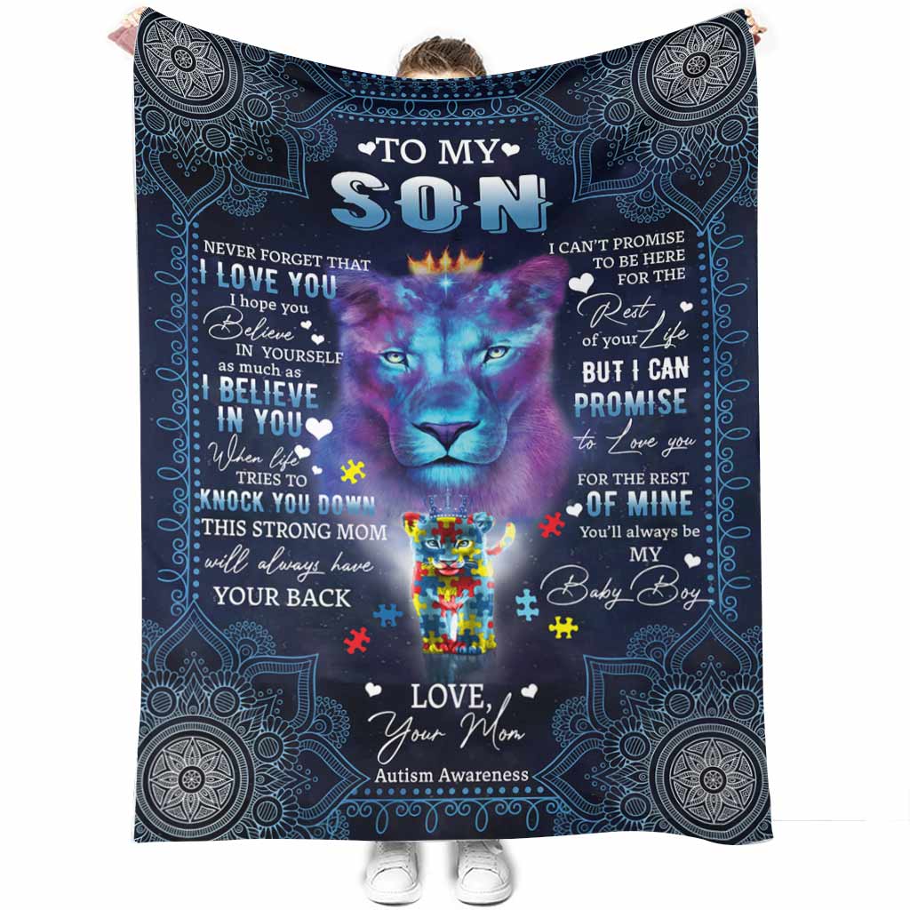 50" x 60" Autism Awareness To My Son Lion - Flannel Blanket - Owls Matrix LTD