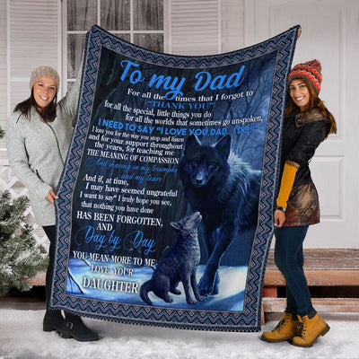Wolf To My Dad Blue Style - Flannel Blanket - Owls Matrix LTD