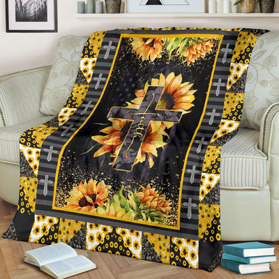 Jesus Cross On Sunflower Christian - Flannel Blanket - Owls Matrix LTD