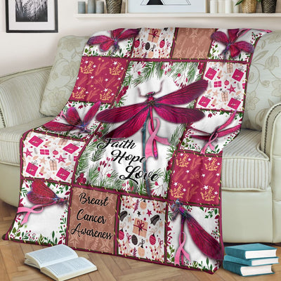 Breast Cancer Faith Hope Love Dragon Floral - Flannel Blanket - Owls Matrix LTD