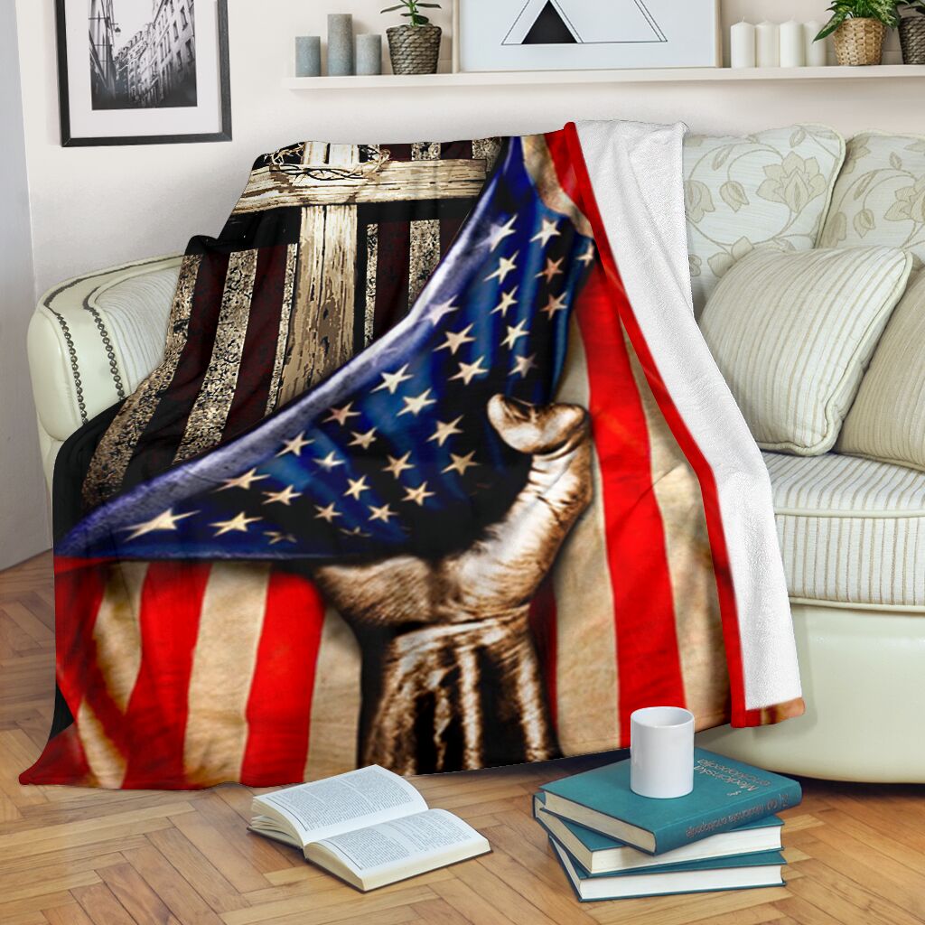 Jesus American Flag Christian - Flannel Blanket - Owls Matrix LTD