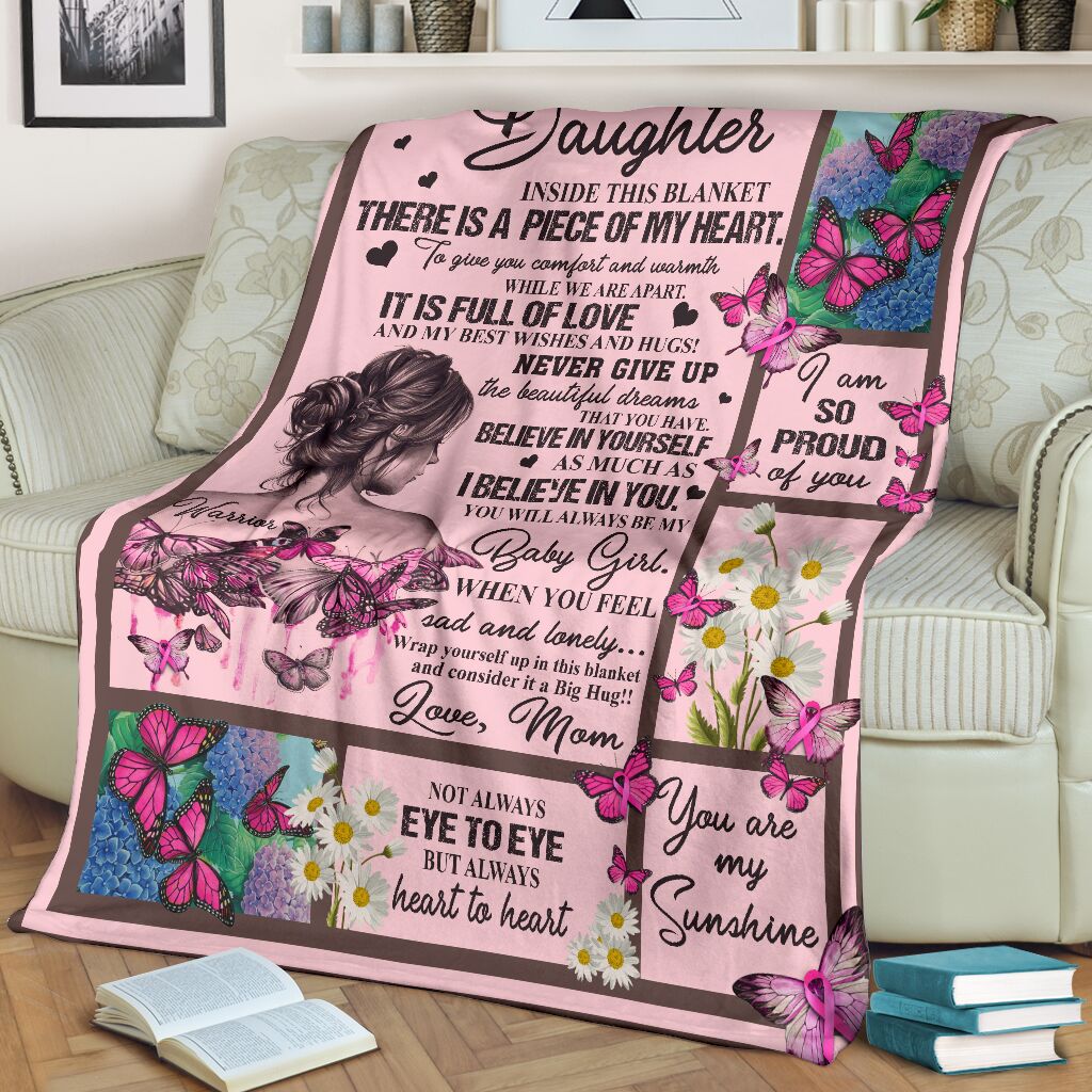 Breast Cancer To My Daughter Awareness Butterfly - Flannel Blanket - Owls Matrix LTD