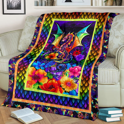 Dragon Colorful Floral So Cool - Flannel Blanket - Owls Matrix LTD