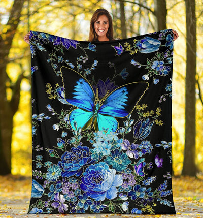 Butterfly With Blue Flowers Butterfly Style - Flannel Blanket - Owls Matrix LTD