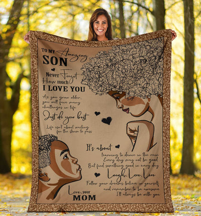 Africa To My Amazing Son African American - Flannel Blanket - Owls Matrix LTD