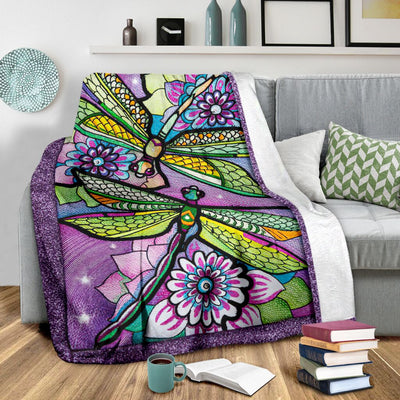 Dragonfly With Beautiful Flower Dragonfly - Flannel Blanket - Owls Matrix LTD