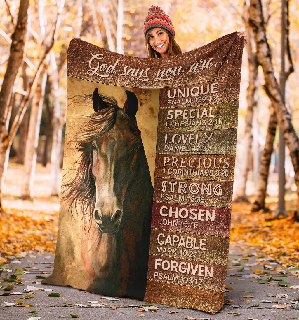 Horse God Says You Are Leather Pattern Print Horse - Flannel Blanket - Owls Matrix LTD