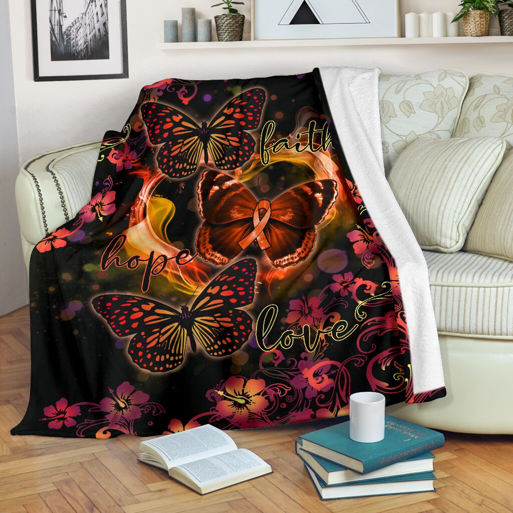 Multiple Sclerosis Awareness Faith Hope Love Style - Flannel Blanket - Owls Matrix LTD