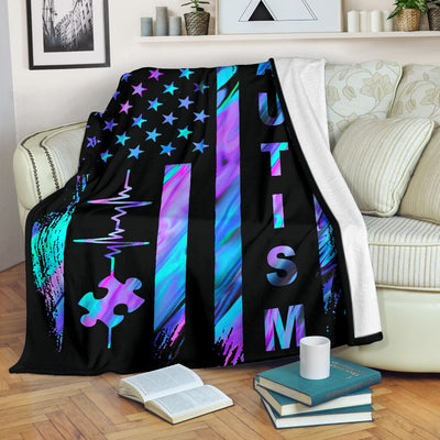 Autism Awareness American Flag Color - Flannel Blanket - Owls Matrix LTD