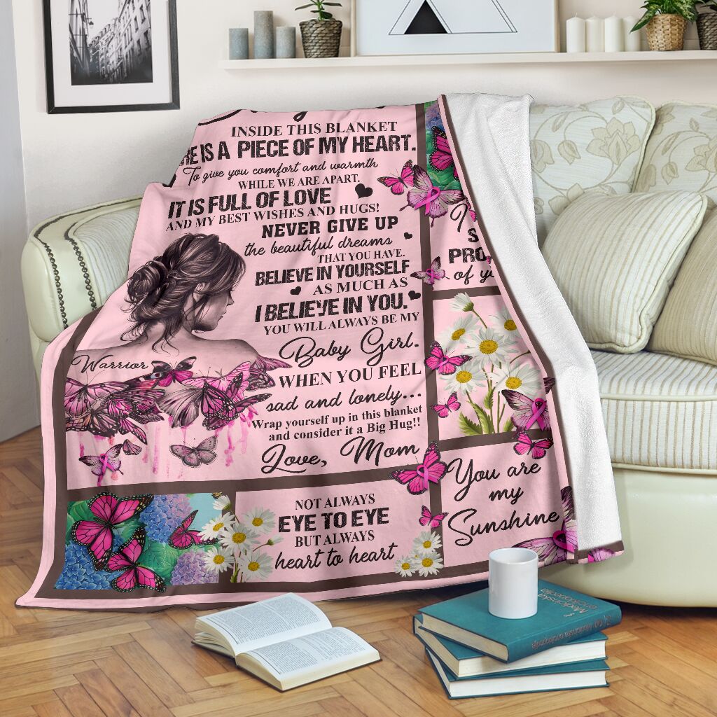 Breast Cancer To My Daughter Awareness Butterfly - Flannel Blanket - Owls Matrix LTD