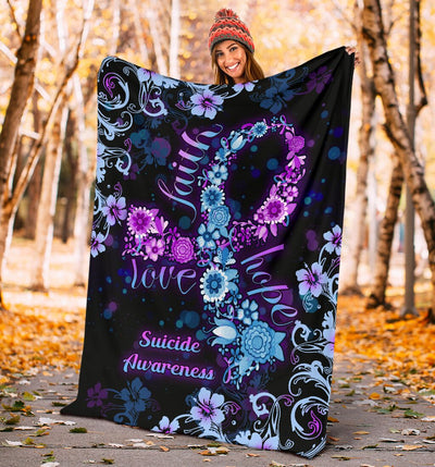 Suicide Prevention Faith Hope Love Floral - Flannel Blanket - Owls Matrix LTD
