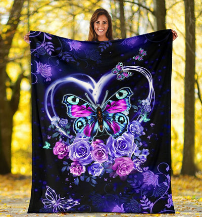 Butterfly Love Rose In The Night - Flannel Blanket - Owls Matrix LTD