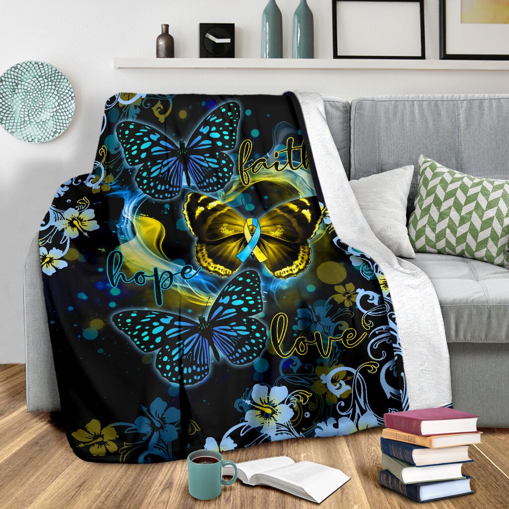 Down Syndrome Faith Hope Love Awareness Style - Flannel Blanket - Owls Matrix LTD