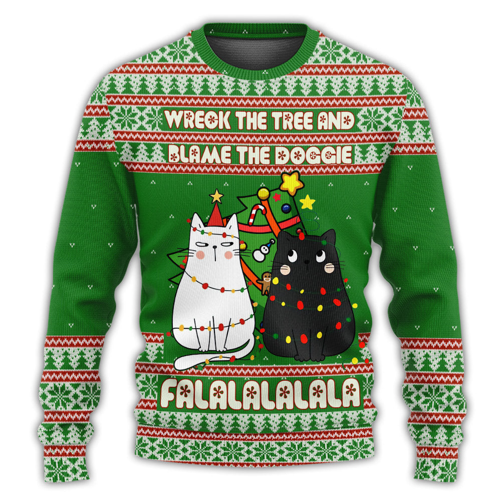 Christmas Sweater / S Cat Wreck The Tree Meowy Christmas - Sweater - Ugly Christmas Sweaters - Owls Matrix LTD