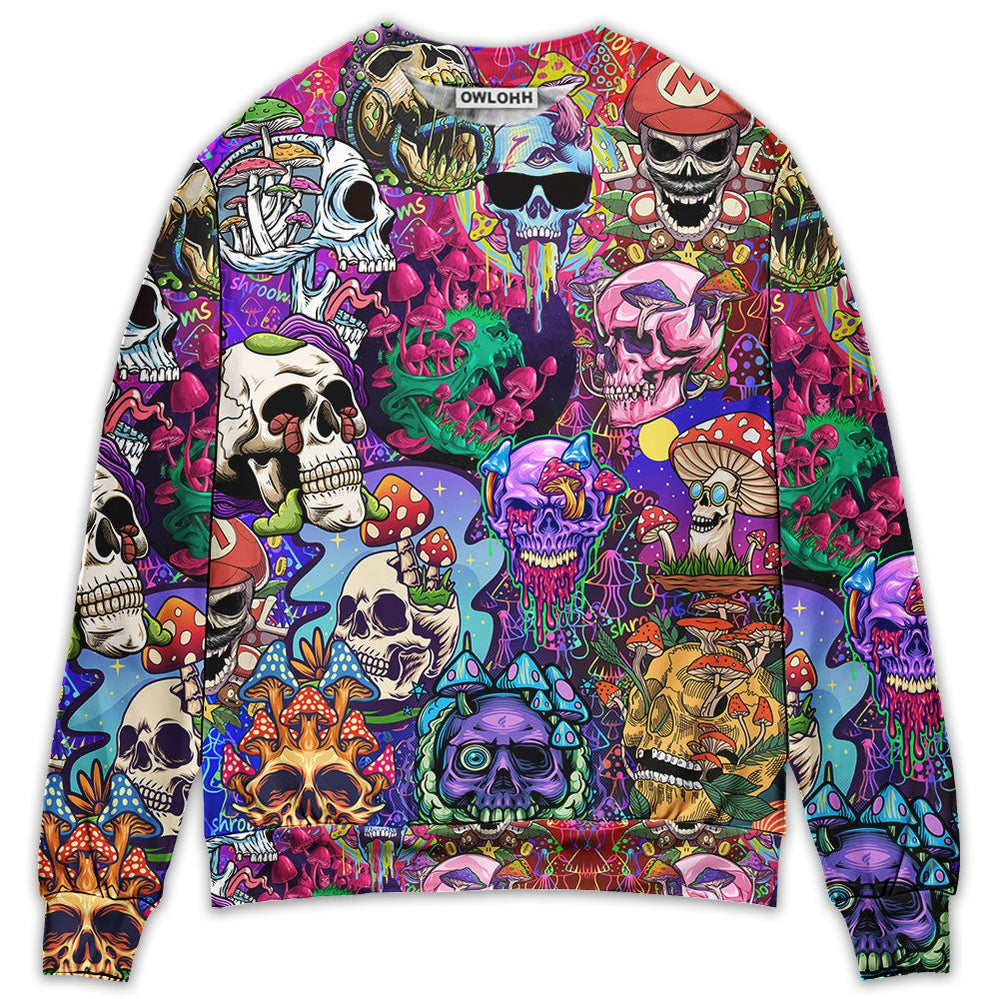 Sweater / S Hippie Mushroom And Skull Colorful Art - Sweater - Ugly Christmas Sweaters - Owls Matrix LTD