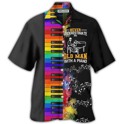 Hawaiian Shirt / Adults / S Piano Never Underestmate An Old Man With A Piano - Hawaiian Shirt - Owls Matrix LTD