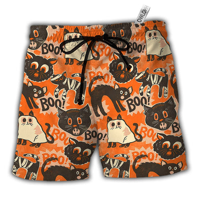 Beach Short / Adults / S Halloween Spooktacular Scaredy Cat - Beach Short - Owls Matrix LTD