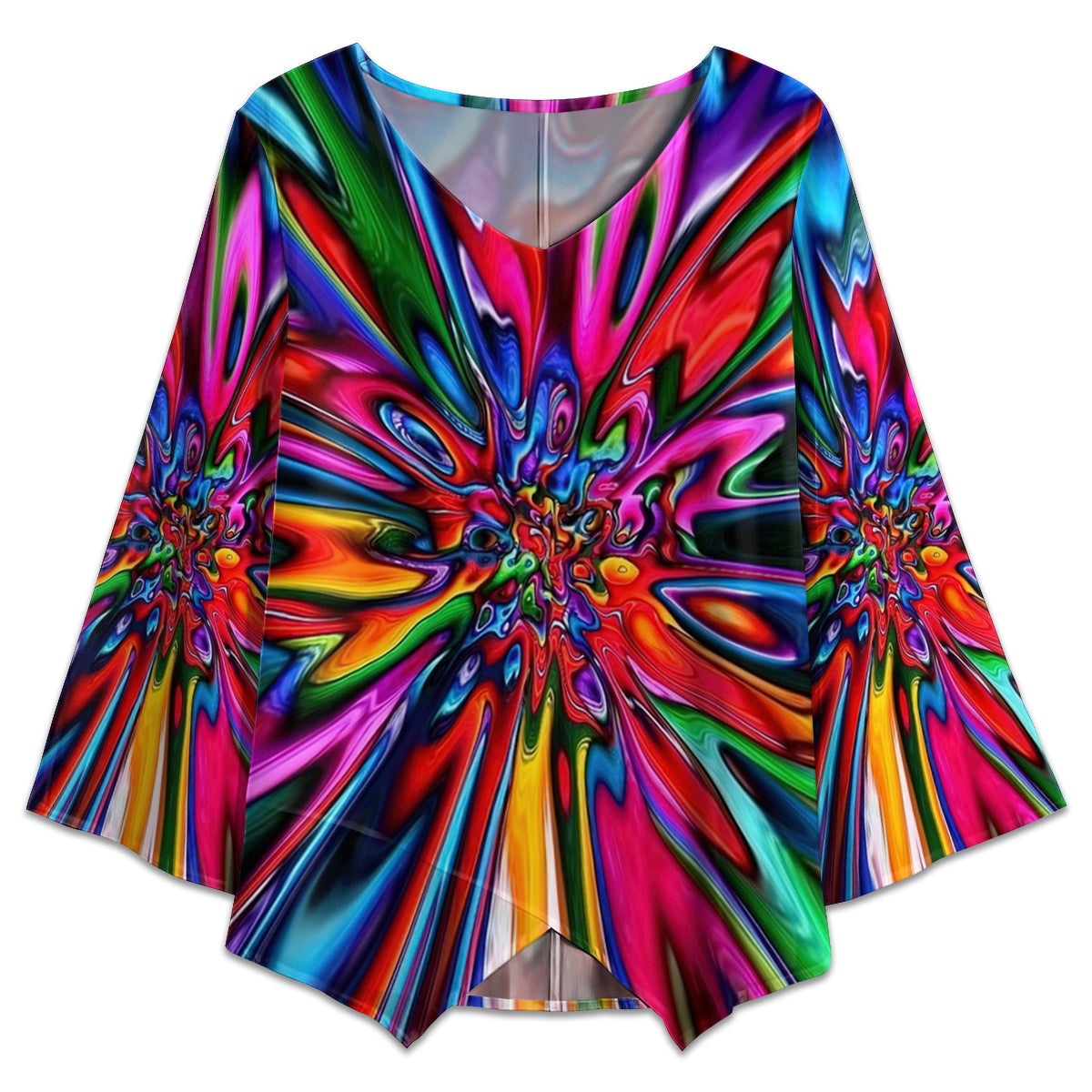 S Hippie Tie Dye Colorful - V-neck T-shirt - Owls Matrix LTD