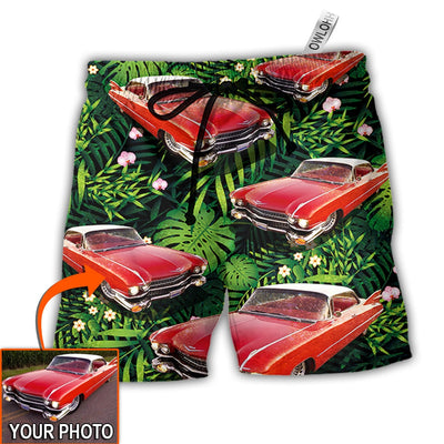 Beach Short / Adults / S Car Eldorado Car Classic Tropical Flower Custom Photo - Beach Short - Owls Matrix LTD